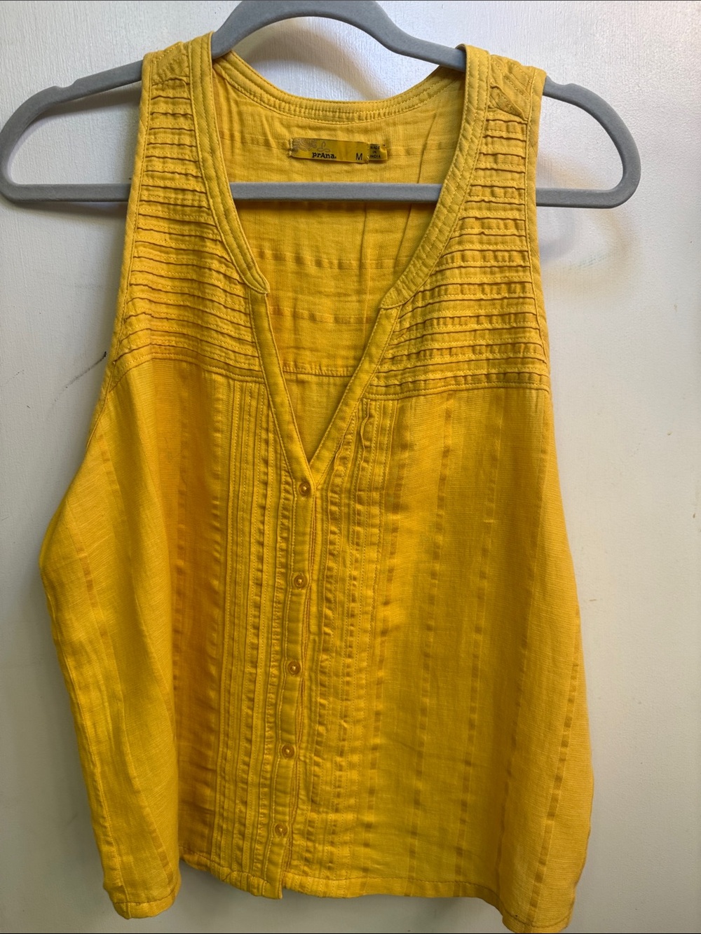 Prana Bright Yellow Pintuck Button-Front Camisole